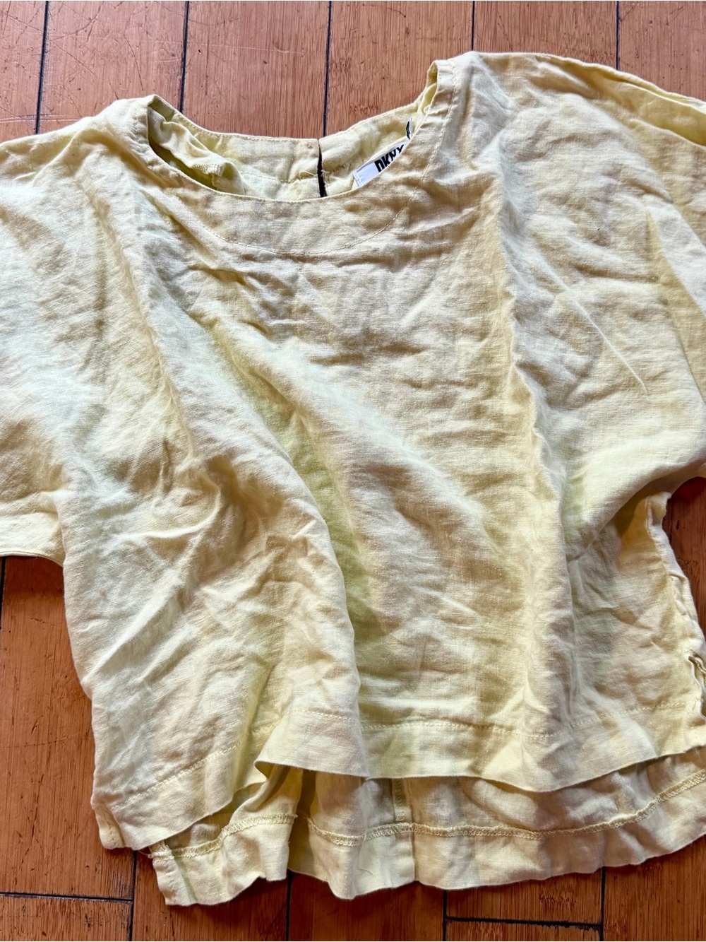 DKNY Pale Yellow Linen Dolman Short Sleeve Top